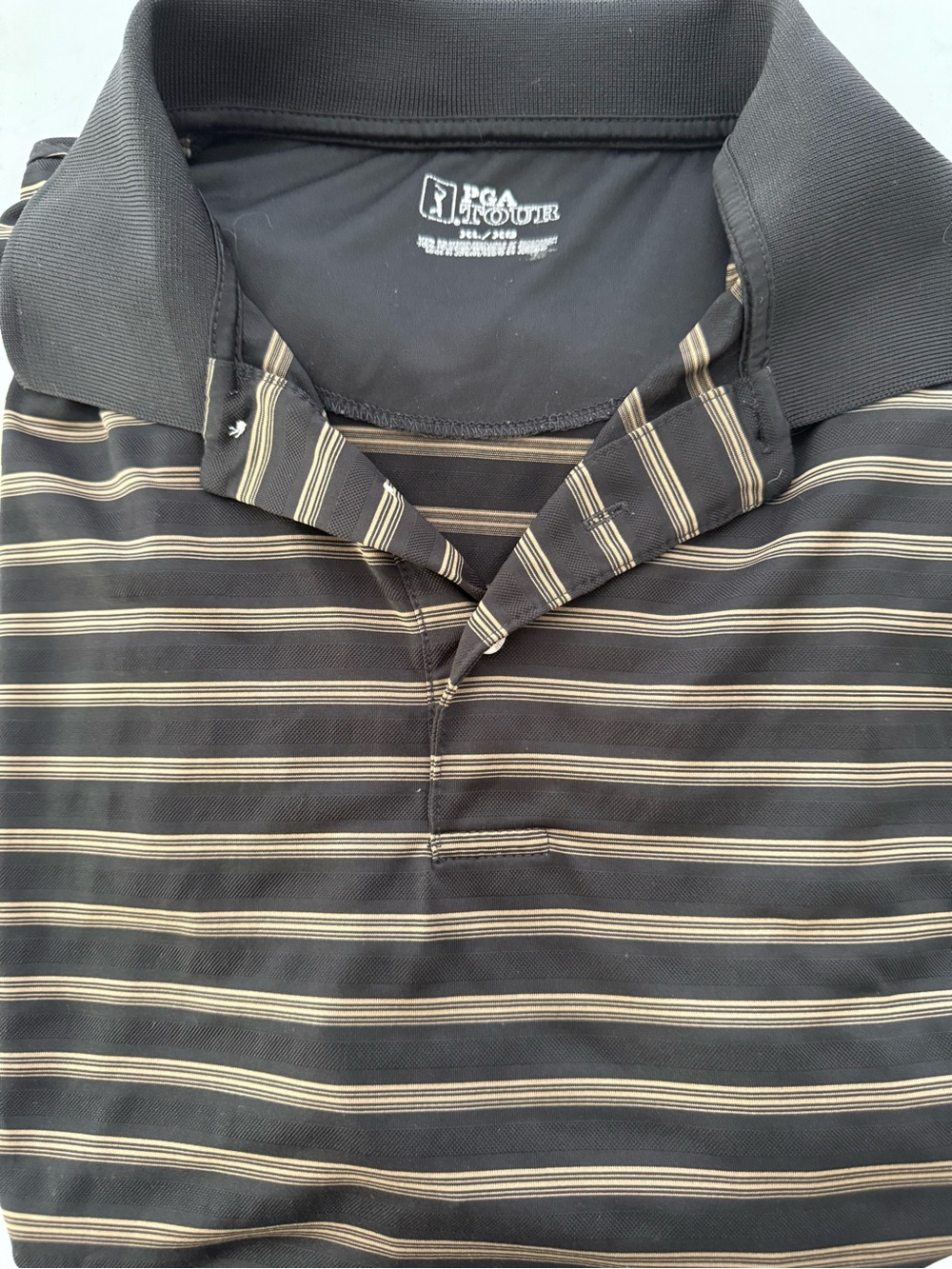 PGA Tour Men’s Black and Beige Striped Polo